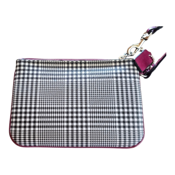 Coach Peyton Burgundy Black White Glen Plaid Coated Canvas Wristlet - Picture 4 of 14